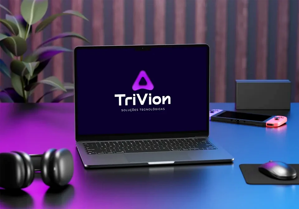 Identidade visual TriVion aplicada em ambiente de tecnologia